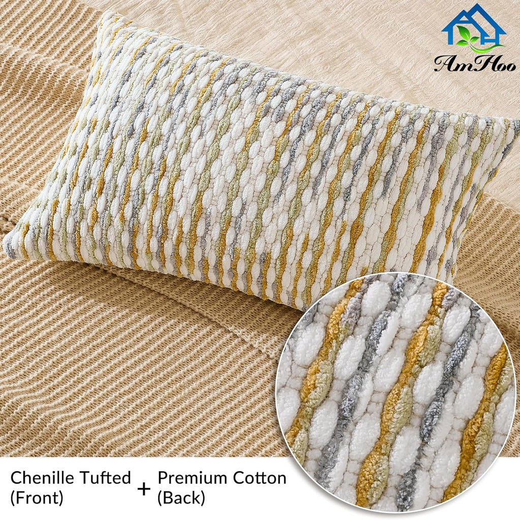 AmHoo Boho Chenille Pillow Cover Decorative Tufted Pillowcase for Couch Bed Sofa Bedroom Living Room Modern 12 x 20-Inch Grey