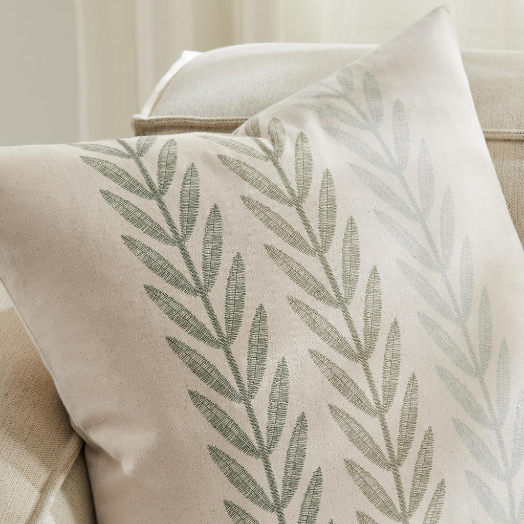 100% Cotton Farmhouse Leaves Throw Pillow Covers Set of 2, 18x18 Inch Mixed Green Pastoral Decorative Print Cushion Covers for Sofa Bed Living Room Home Decor