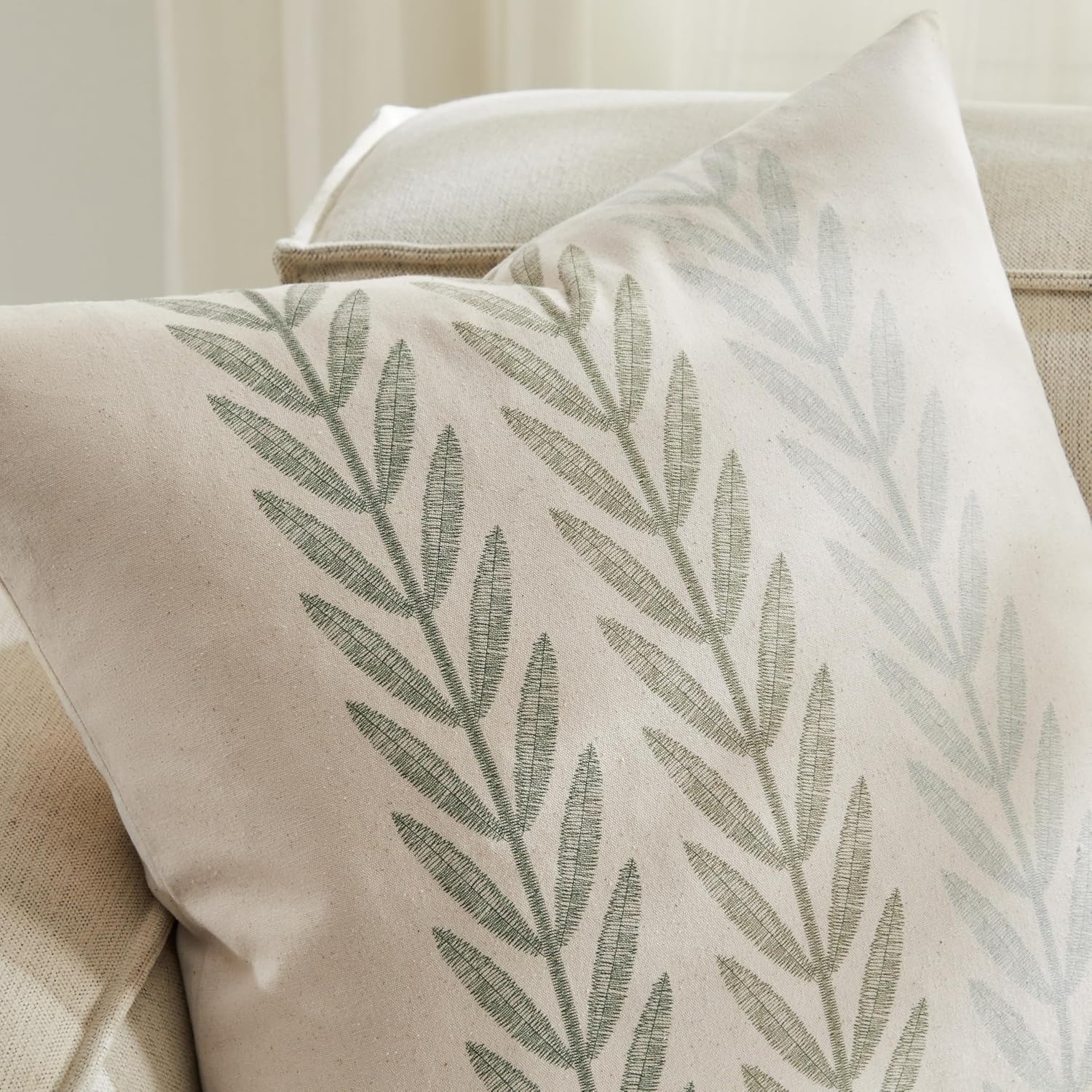 100% Cotton Farmhouse Leaves Throw Pillow Covers Set of 2, 20x20 Inch Mixed Green Pastoral Decorative Print Cushion Covers for Sofa Bed Living Room Home Decor