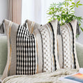 AmHoo Set of 2 Chenille Striped Textured Boho Throw Pillow Covers Aesthetic with Tassels Woven Decorative Pillow Case for Couch Bed Sofa Bedroom Modern Funky 18 x 18-Inch Black