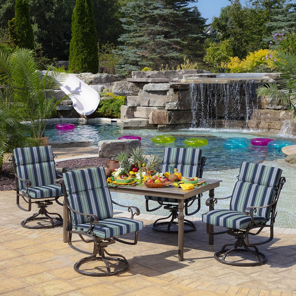 ARDEN Outdoor Chair Cushion, 21 x 20, Rain-Proof, Fade Resistant Sapphire Aurora Blue Stripe