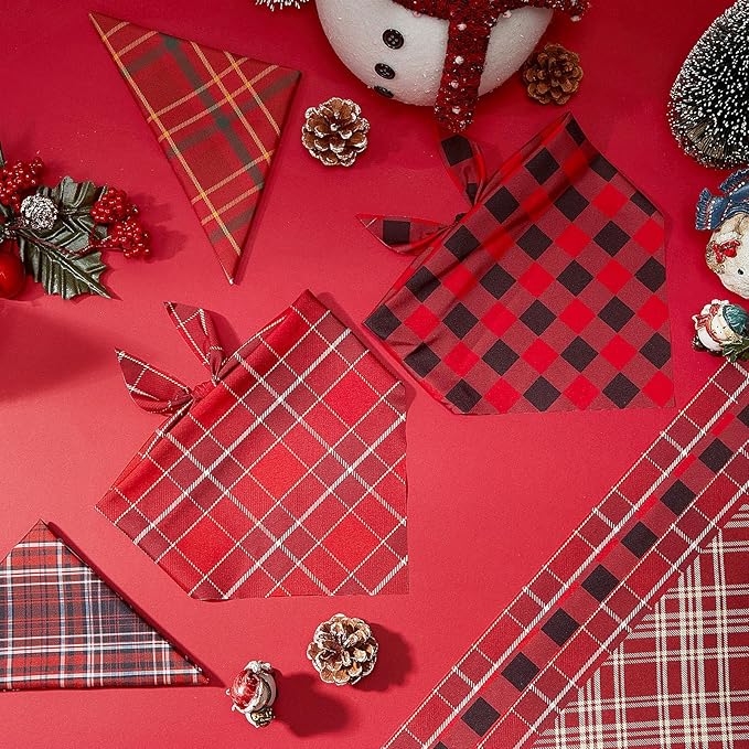 100 Pcs Christmas Dog Bandanas Bulk Xmas Red Plaid Bandanas Soft Triangle Bibs Adjustable Scarf for Small Medium Large Pets