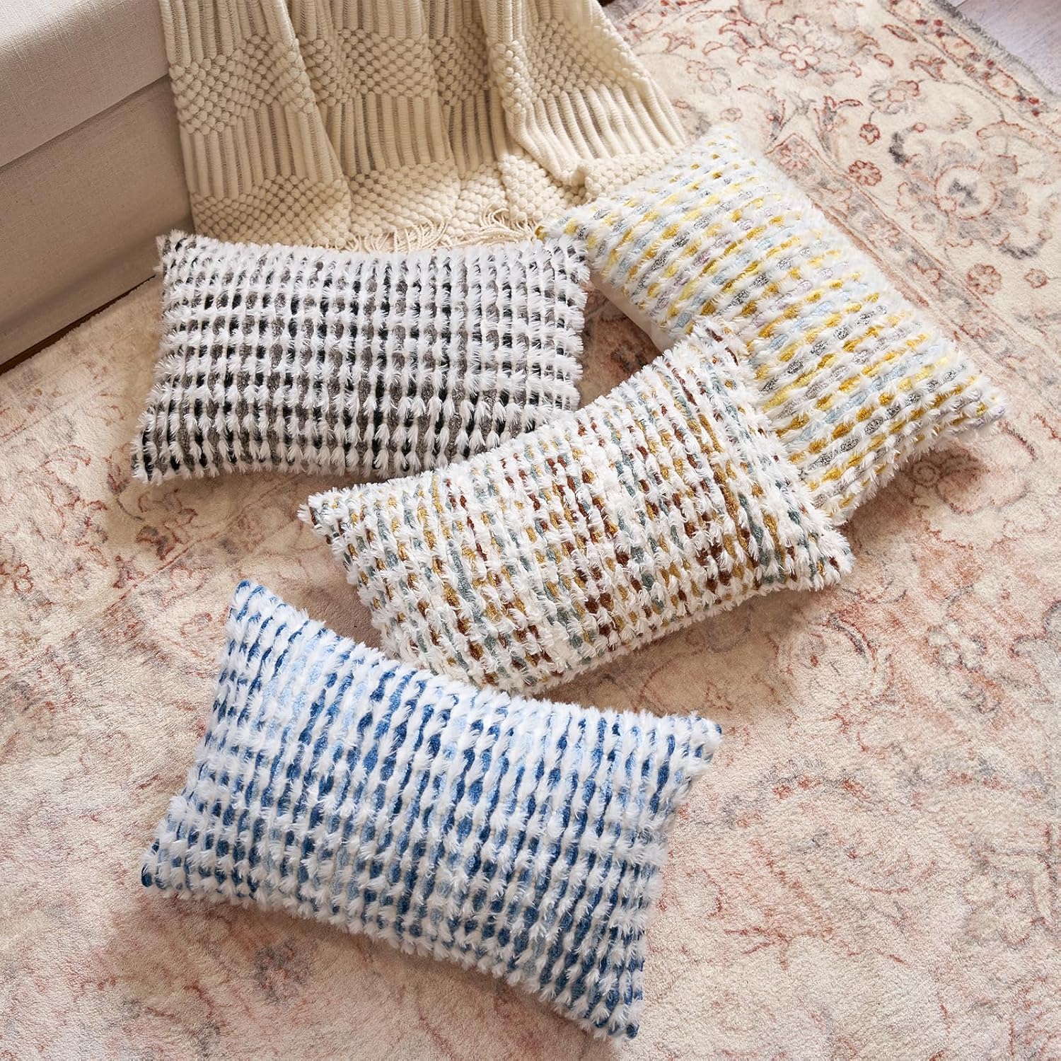 Aeckself Boho Chenille Tufted Pillow Cover 12x20 Inch, Rectangle Decorative Lumbar Throw Pillow Cover Neutral Pillowcase for Couch Bedroom Living Room, Black Gray