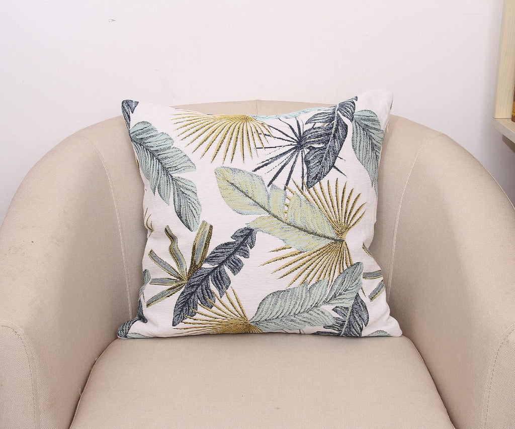 Yeiotsy Pillow Case, Decorative Tropical Leaf Throw Pillow Cover Heavy Fabric Jacquard Chenille (Yellow, 18 x 18 Inches)