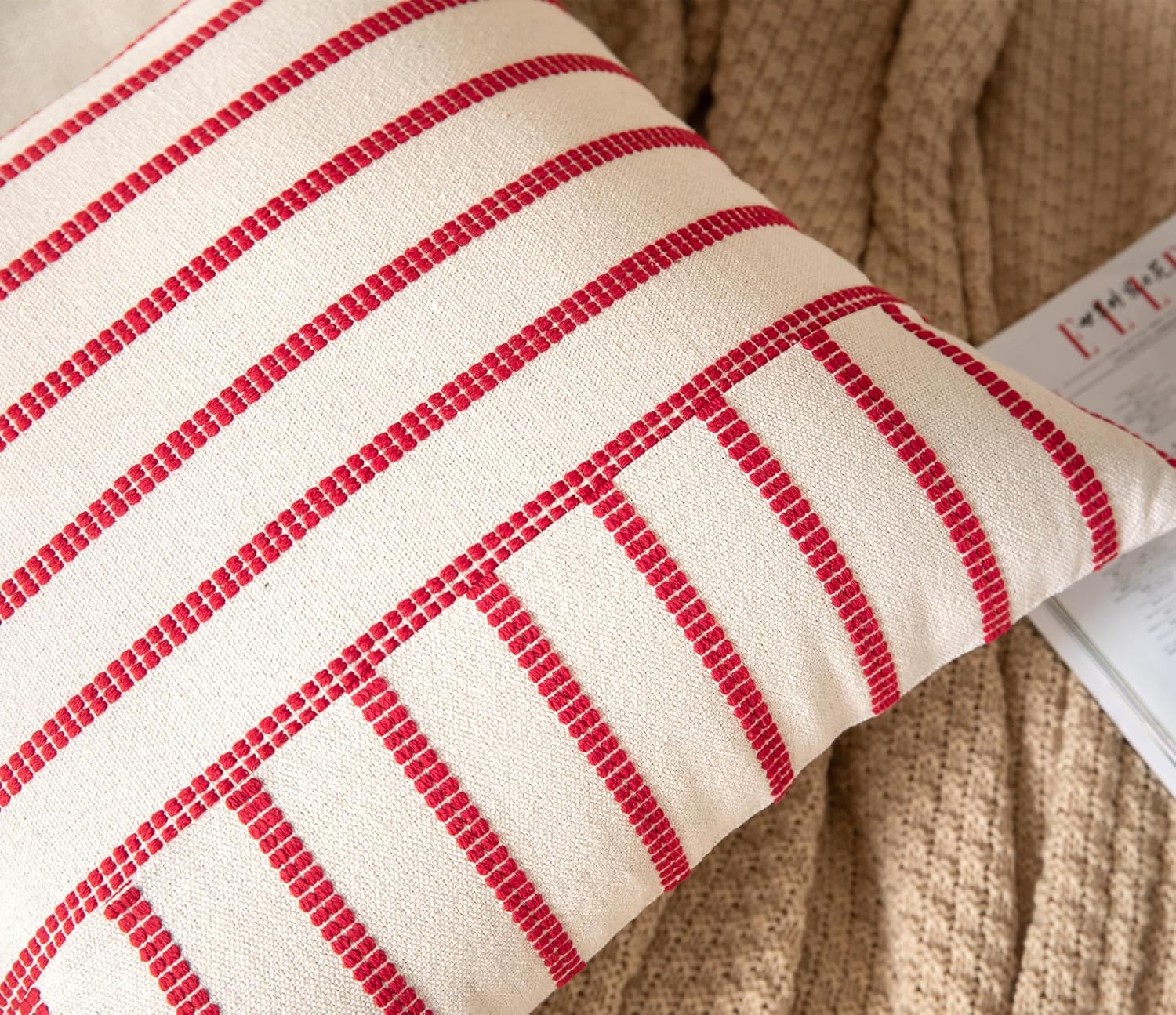 Caflife Boho Christmas Pillow Covers 18x18 Set of 2, Soft Farmhouse Decorative Sofa Pillow Cases, Holiday Red Christmas Throw Pillow Covers, Couch Bed Cushion Covers Living Room Home Decor