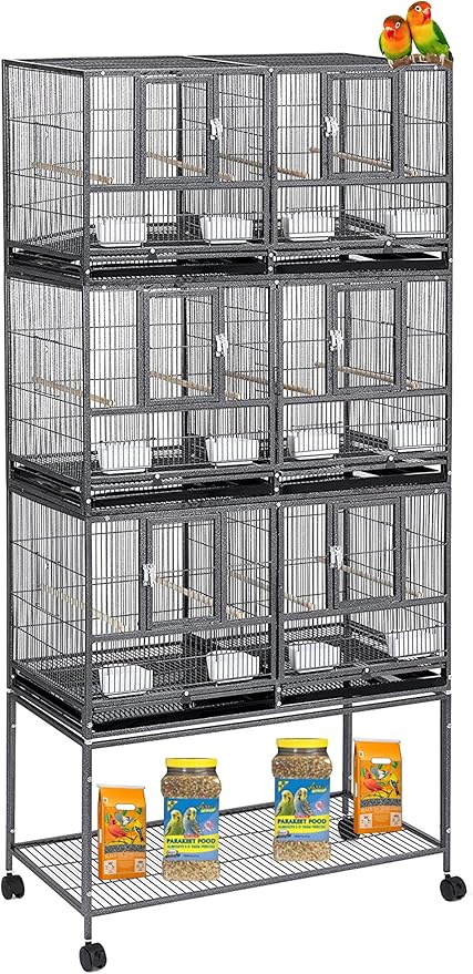 Triple Stackable Center Divided Breeder Breeding Bird Flight Double Rolling Cage Side Nesting Doors Easy Clean Pull Out Tray for Aviaries Canaries Cockatiels Lovebirds Finches Budgies Small Parrots