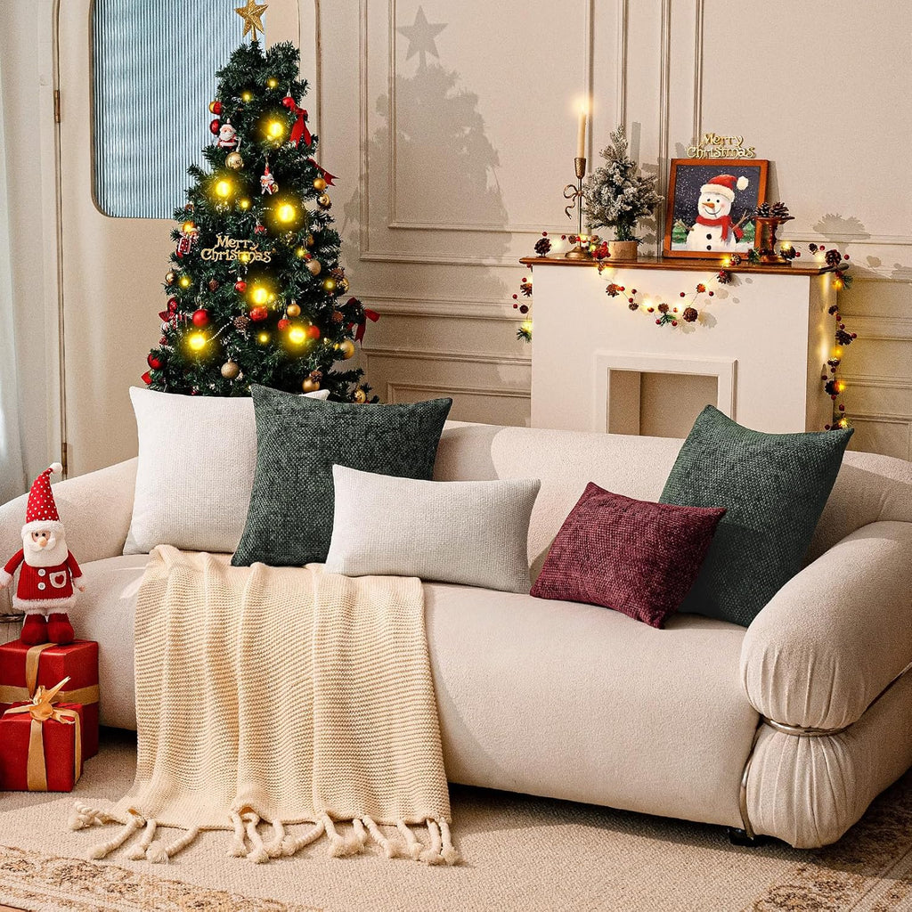 a moment Ivory Chenille Throw Pillow Covers 16x16 Inch Pack of 2 Modern Decorative Throw Pillow Covers Farmhouse Cross Covers Home Decor for Sofa Bedroom Living Room