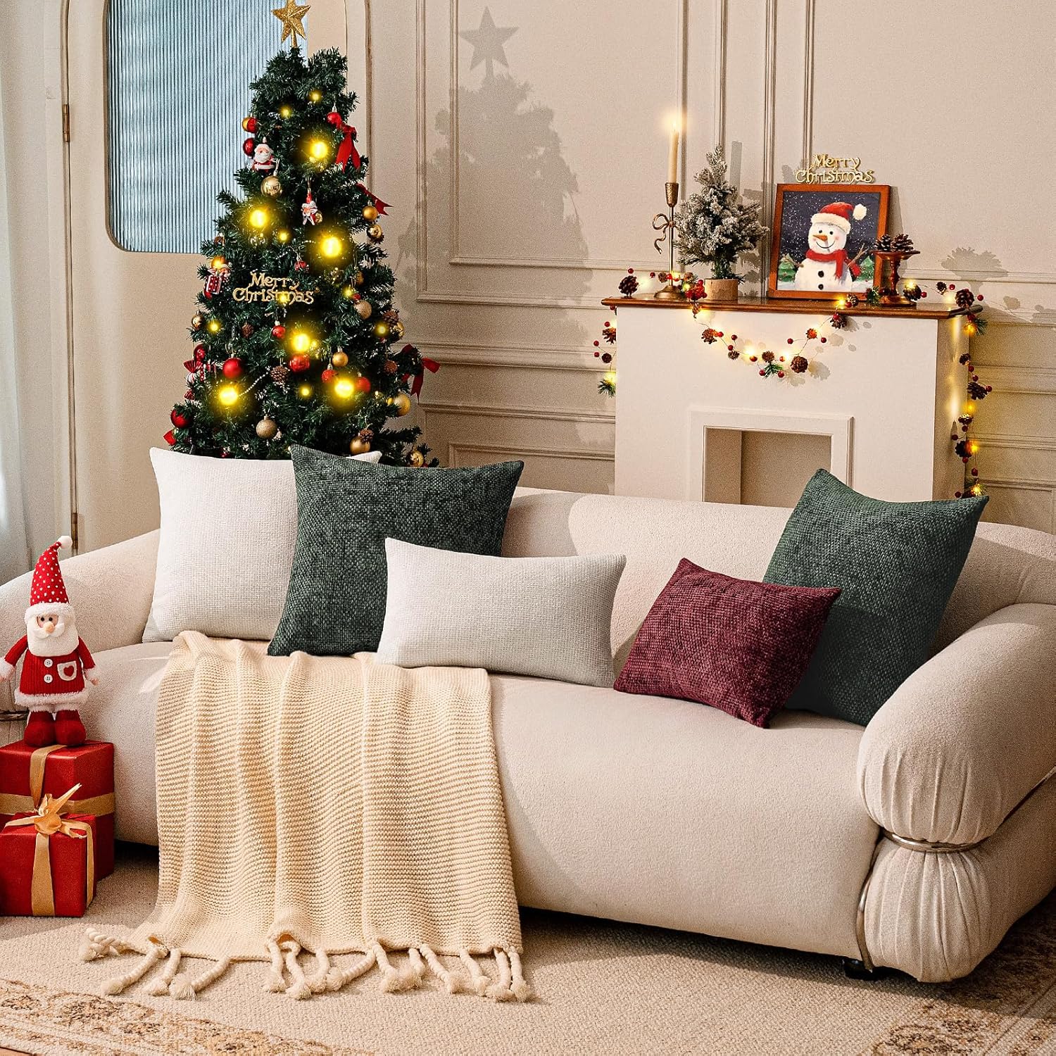 a moment Ivory Chenille Throw Pillow Covers 16x16 Inch Pack of 2 Modern Decorative Throw Pillow Covers Farmhouse Cross Covers Home Decor for Sofa Bedroom Living Room