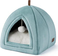 Bedsure Cat Beds for Indoor - 2 in 1 Cat Cave House Tent for Kittens and Small Pets with Removable Washable Cushioned Pillow, Foldable Kitten Hideaway with Non-Slip Bottom, Ocean Blue, 16 inches