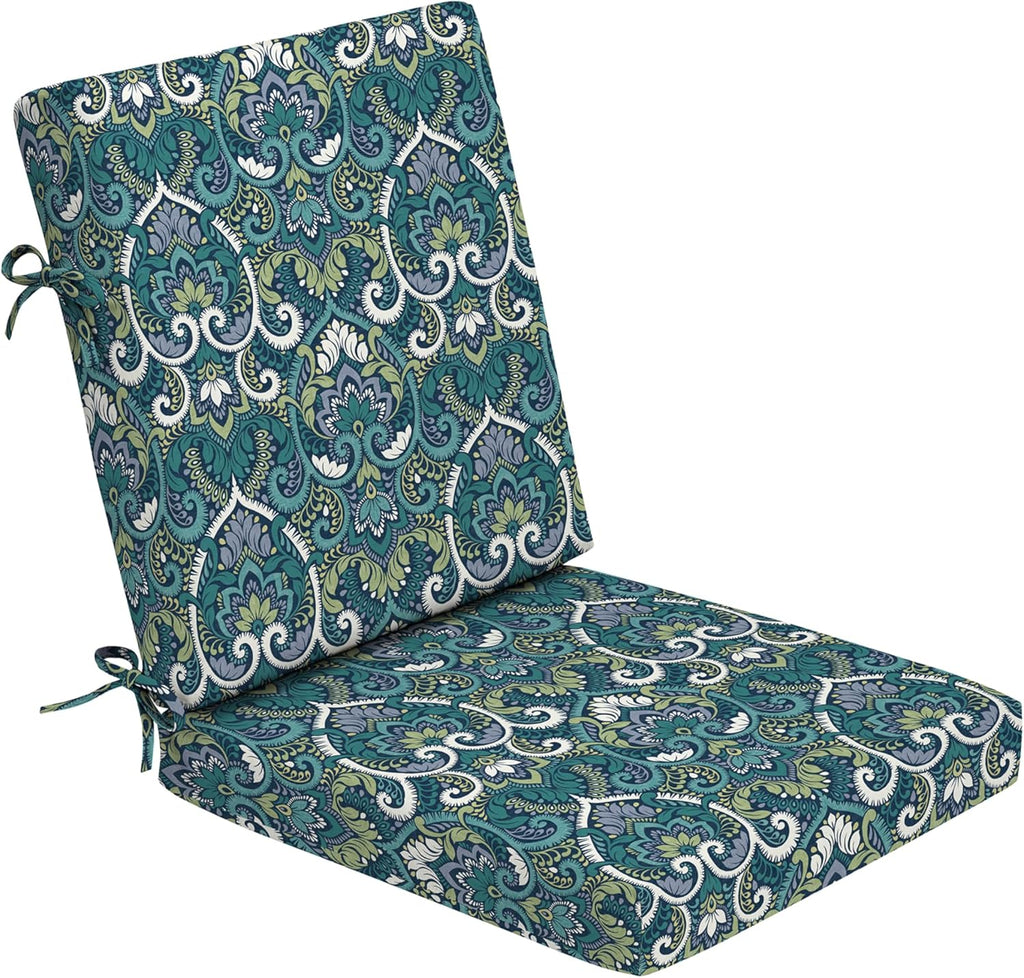 Arden Foam Outdoor Dining Chair Cushion, 20 x 20, Made with ProFoam, Rain-Proof, Fade Resistant, Sapphire Aurora Blue Damask