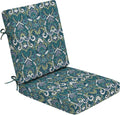 Arden Foam Outdoor Dining Chair Cushion, 20 x 20, Made with ProFoam, Rain-Proof, Fade Resistant, Sapphire Aurora Blue Damask