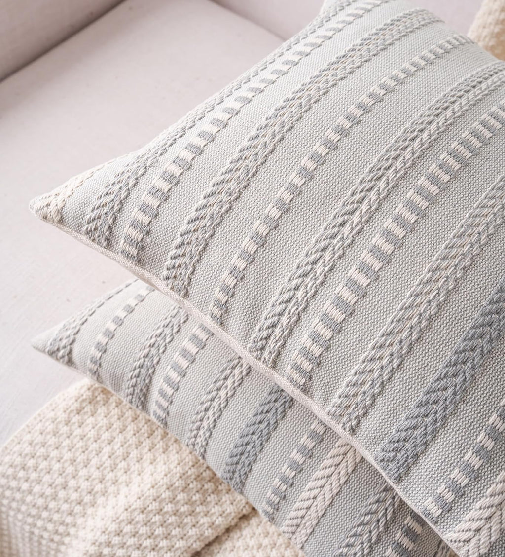 Boho Throw Pillow Covers 20x20 Inch Set of 2, Farmhouse Decorative Couch Pillow Cases, Grey Accent Pillows of Bed, Sofa Bedroom Living Room Home Decor Cushion Cover