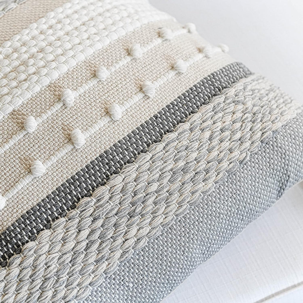 BlissBlush Gray Boho Throw Pillow Cover 20x20 Grey Decorative Accent Pillow for Couch Square Woven Textured Pillowcase Modern Farmhouse Pillow for Bed Bohemian Pillow Cover (Pack of 1)