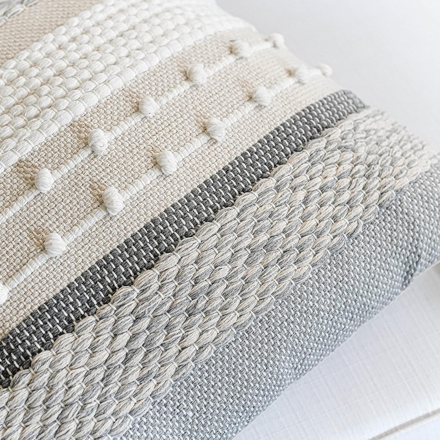 BlissBlush Gray Boho Throw Pillow Cover 20x20 Grey Decorative Accent Pillow for Couch Square Woven Textured Pillowcase Modern Farmhouse Pillow for Bed Bohemian Pillow Cover (Pack of 1)