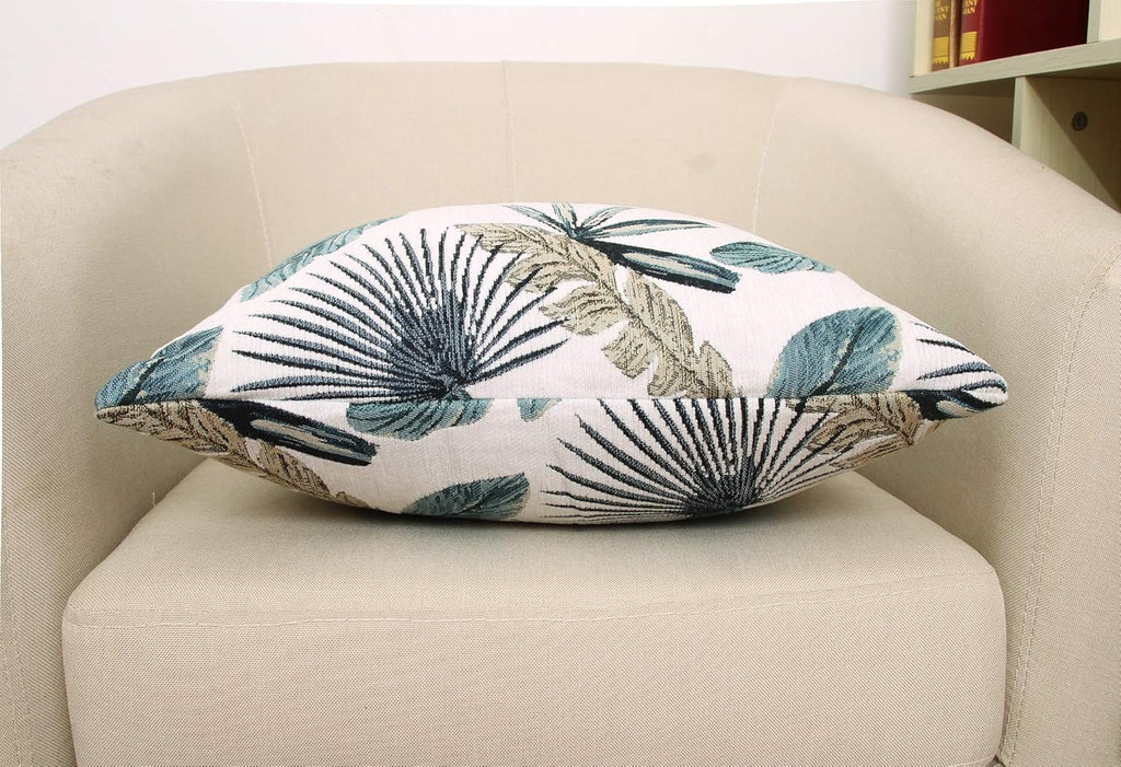 Yeiotsy Party Decoration, Tropical Leaf Throw Pillow Cover for Sofa Decorative Pillow Case Jacquard Chenille (Teal, 18 x 18 Inches)