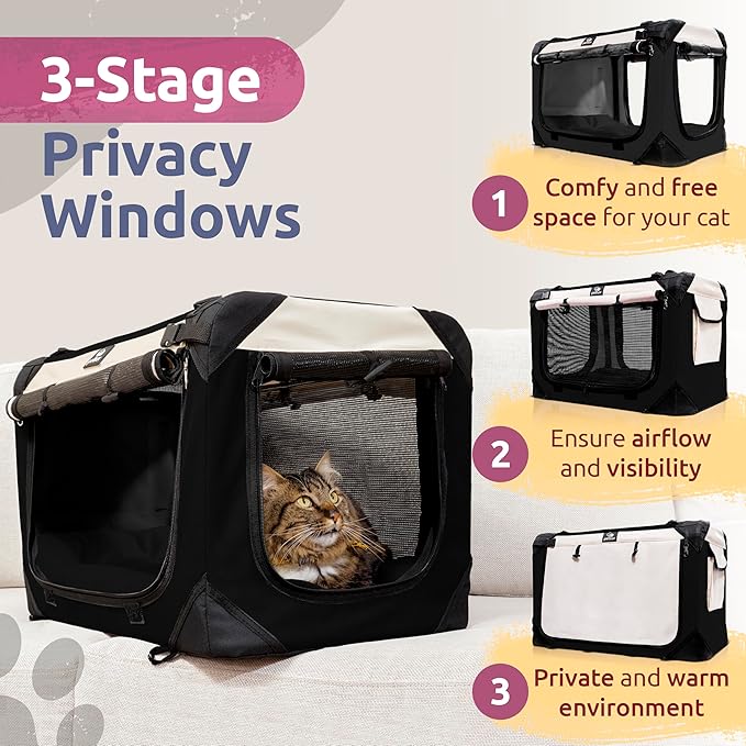 Large Pet Carrier on Wheels. Holds 2 Cats or Medium Dog. Rolling, Soft Sided Cat Carrier & Dog Crate for Travel. Collapsible, Portable Cat Bag with Soft Bed, Top & Side Loading, Locking Zippers