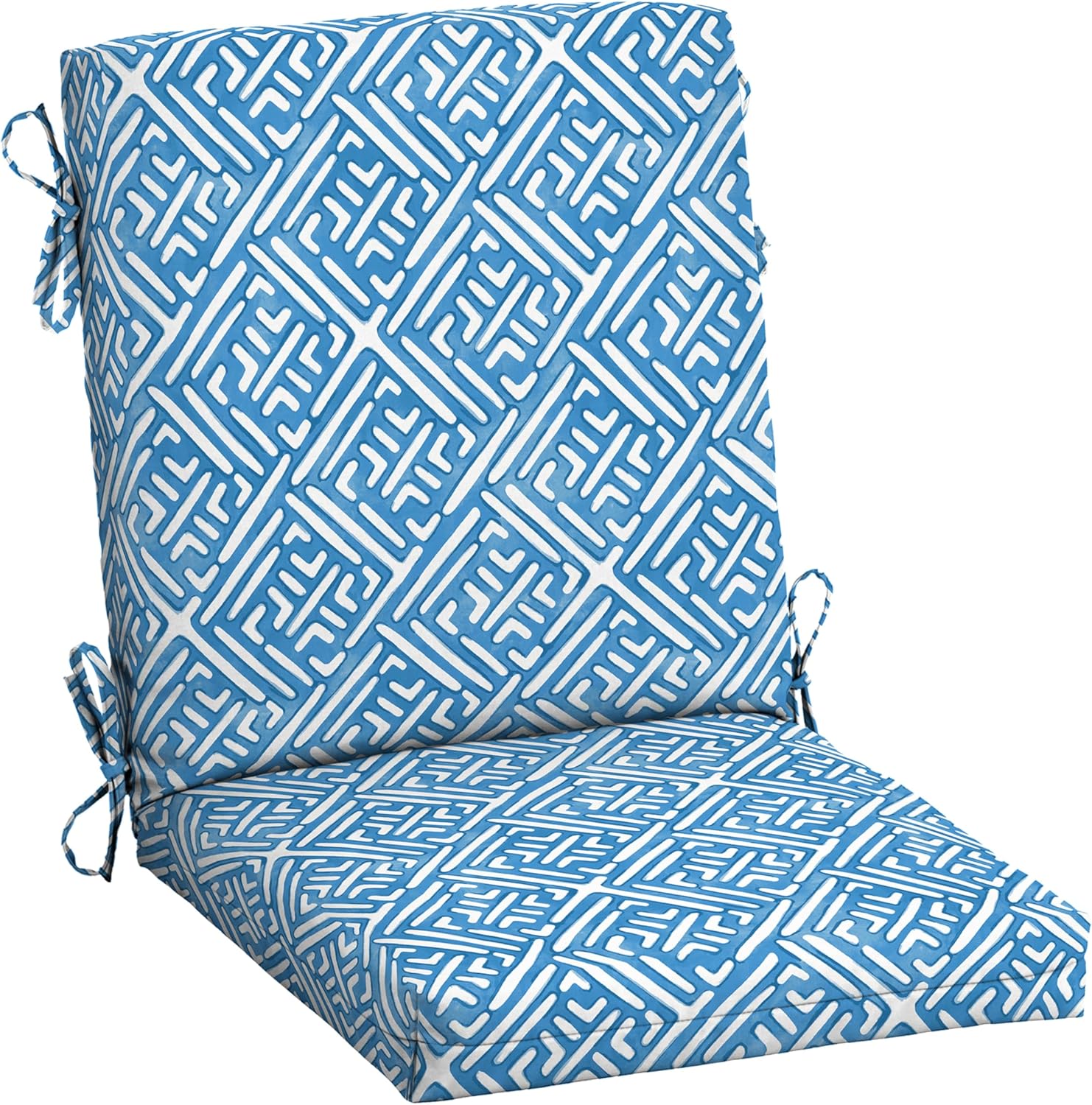 Arden Outdoor Midback Chair Cushion, 18 x 16.5, Rain-Proof, Fade Resistant Amalfi Blue Tile