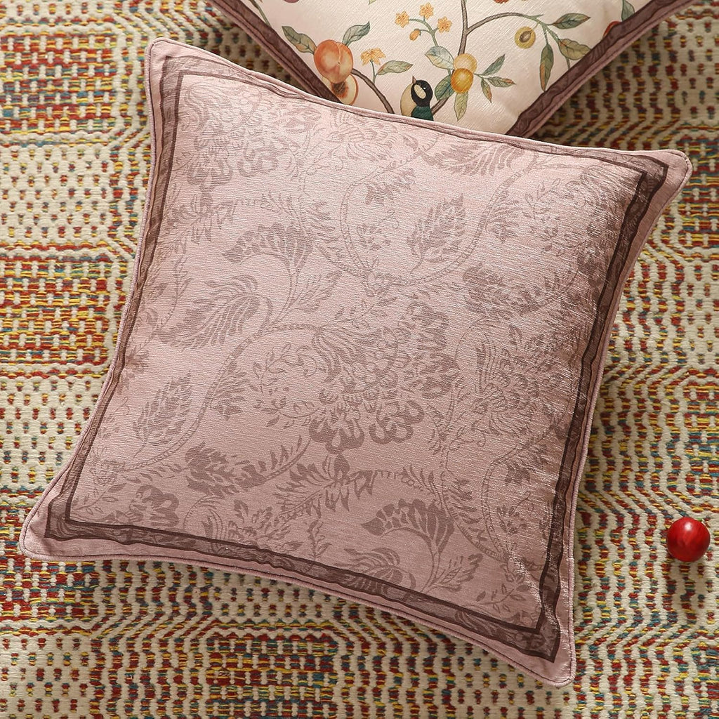 Pink Farmhouse Throw Pillow Covers,Birds and Flowers Pattern Cozy Velvet Pillowcases,Decoration Square Pillows Cushion Covers for Couch Sofa Bed Car Chair,18"x18"