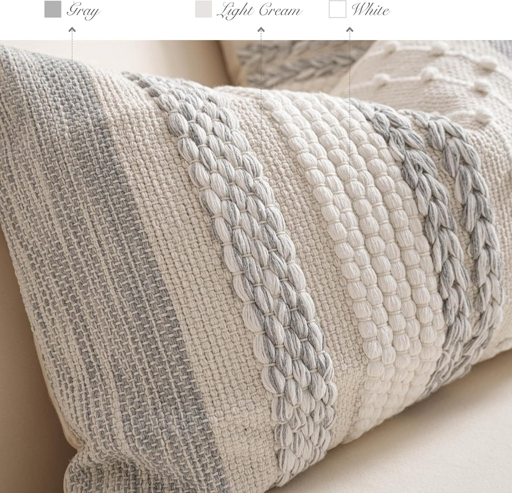 BlissBlush Gray Boho Decorative Throw Pillow Cover 18x18 Square Farmhouse Accent Cushion for Couch Sofa Livingroom Bedroom Pillowcase Modern Home Décor (Pack of 1)