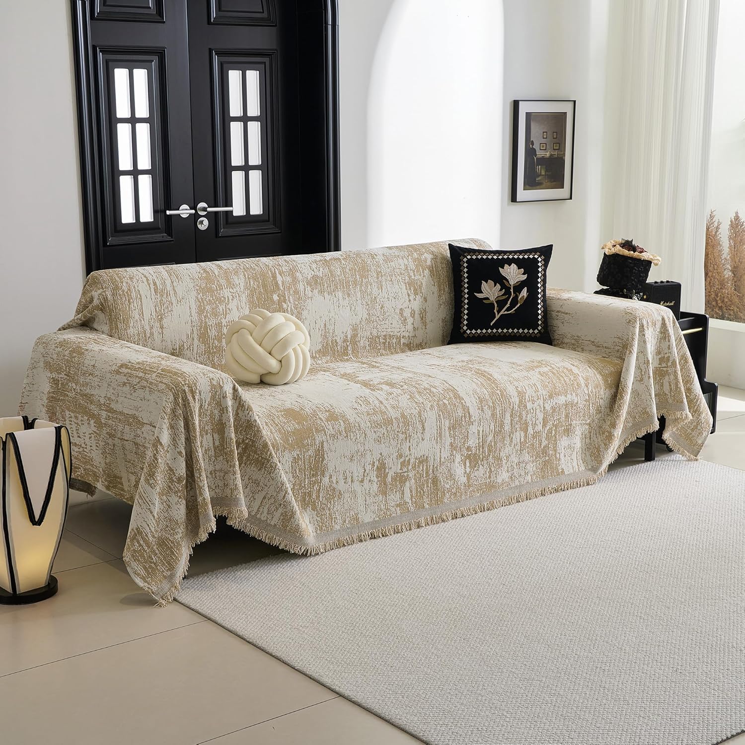 MYSKY HOME Couch Cover for Sectional Sofa Set for Dog Cat Pets Abstract Geometric Furniture Sofa Cover Washable Couch Cover 3 Seat Sofa Chenille Couch Protector Multi-Use Throw Blanket, 71" X134"