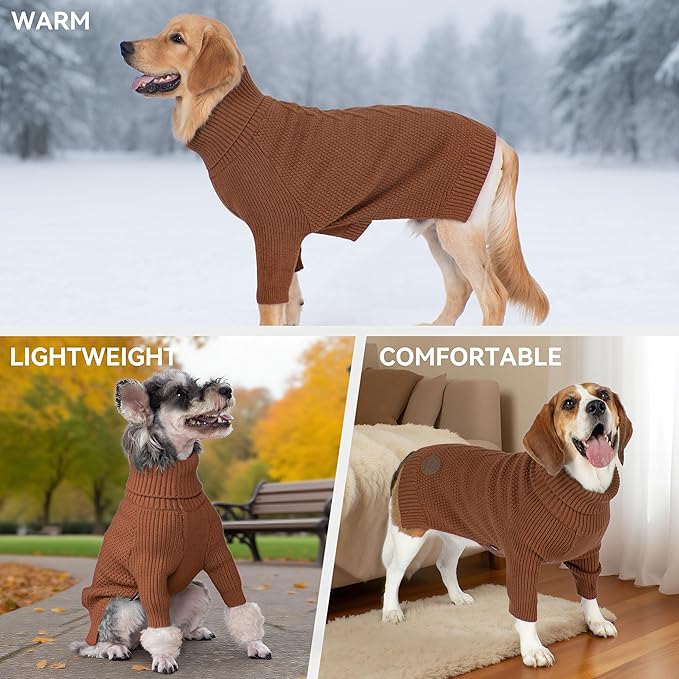 cyeollo 4XL Dog Sweater, Stretchable & Cozy Warm Dog Sweaters for Large Dogs Boy, Pullover Knit Fall Winter Sweatshirt Big Dogs Clothes, Doberman Great Dane Apparel, Brown XXXXL