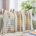 AmHoo Set of 2 Chenille Striped Tufted Textured Boho Throw Pillow Covers Aesthetic with Tassels Woven Decorative Pillow Case for Couch Bed Sofa Bedroom Modern Funky 18 x 18-Inch Brown White