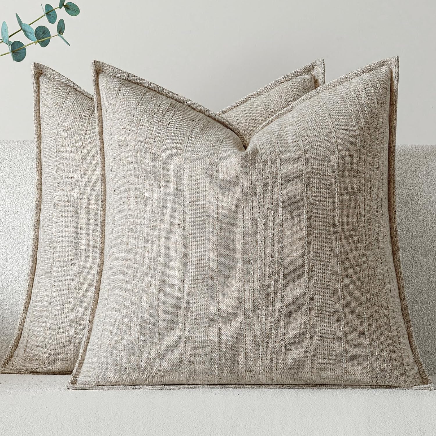 a moment Linen Pillow Covers Set of 2,Boho Farmhouse Throw Pillowcases Neutral Textured Decorative Covers for Couch Sofa, Soft Linen Blend Accent Case Cushion Living Room Home Decor 26"x26"Khaki