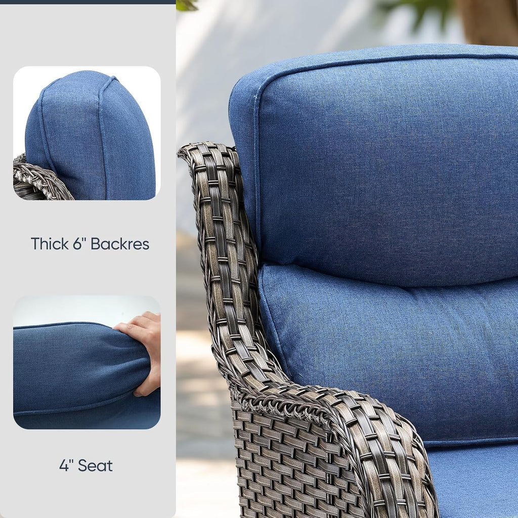 Outdoor Chair Cushions 3 Packs - Outside High Back Comfortable Thickened Pillow 22x24 with Zipper Cover for Patio Rocking Swivel Chairs Loveseat Sofa – Blue/Crescent