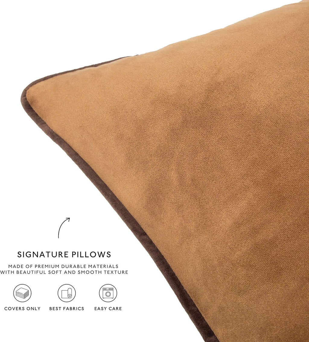 MONDAY MOOSE Decorative Throw Pillow Covers Cushion Cases, Set of 4 Soft Velvet Modern Double-Sided Designs, Mix and Match for Home Decor, Pillow Inserts Not Included (12x20 inch, Brown/Beige)