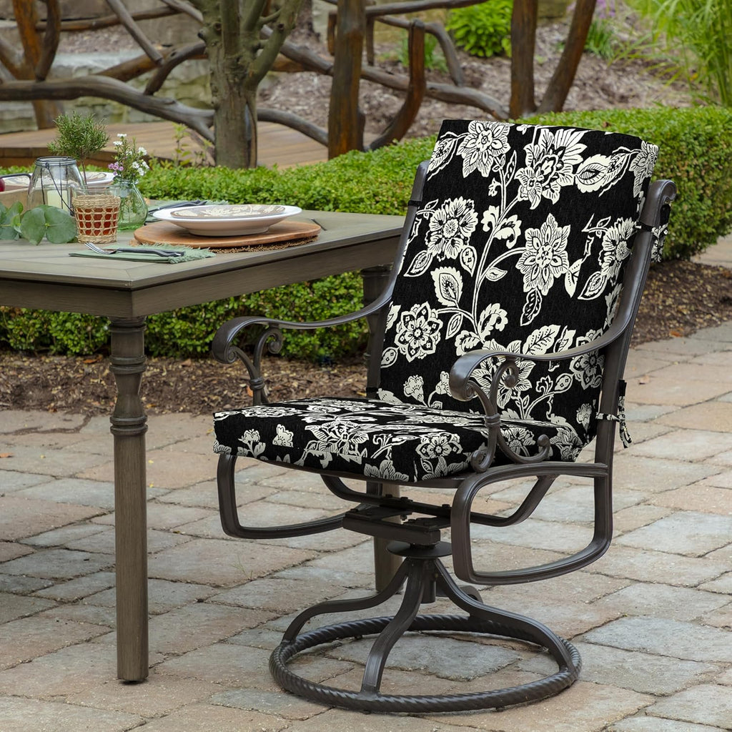 Arden Outdoor Midback Chair Cushion, 18 x 16.5, Rain-Proof, Fade Resistant Ashland Black Jacobean