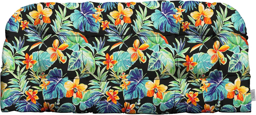 RSH DECOR: Tufted Wicker Loveseat Cushion | 41” x 19" | All-Weather Spun Fabric | Water and Fade-Resistant | Outdoor Settee Cushion for Patio Furniture | Beachcrest Caviar