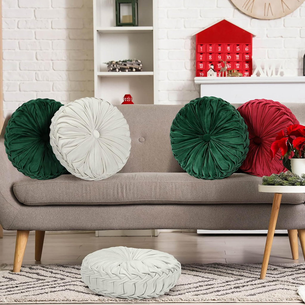 Yerliker 6 Pcs Floor Pillow Cushions 15inch Round Velvet Throw Pillows Colorful Flexible Cushions Alternative Pillows for Couch Chair Living Room Bedroom Home Office Decor(Christmas Color)