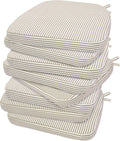AAAAAcessories D-Shaped Chair Cushions, 2" Thick Dining Chair Pads with Ties and Removable, Machine-Washable Cover, 17" x 16", Set of 8, Natural Sand Pinstripe