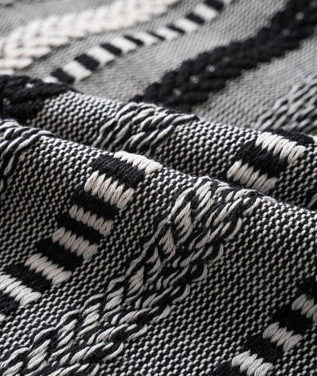 Boho Lumbar Pillow Covers 14x36 Long, Farmhouse Decorative Couch Pillow Cases, Black Accent Pillows of Bed, Sofa Bedroom Living Room Home Decor Cushion Cover, Pack of 1