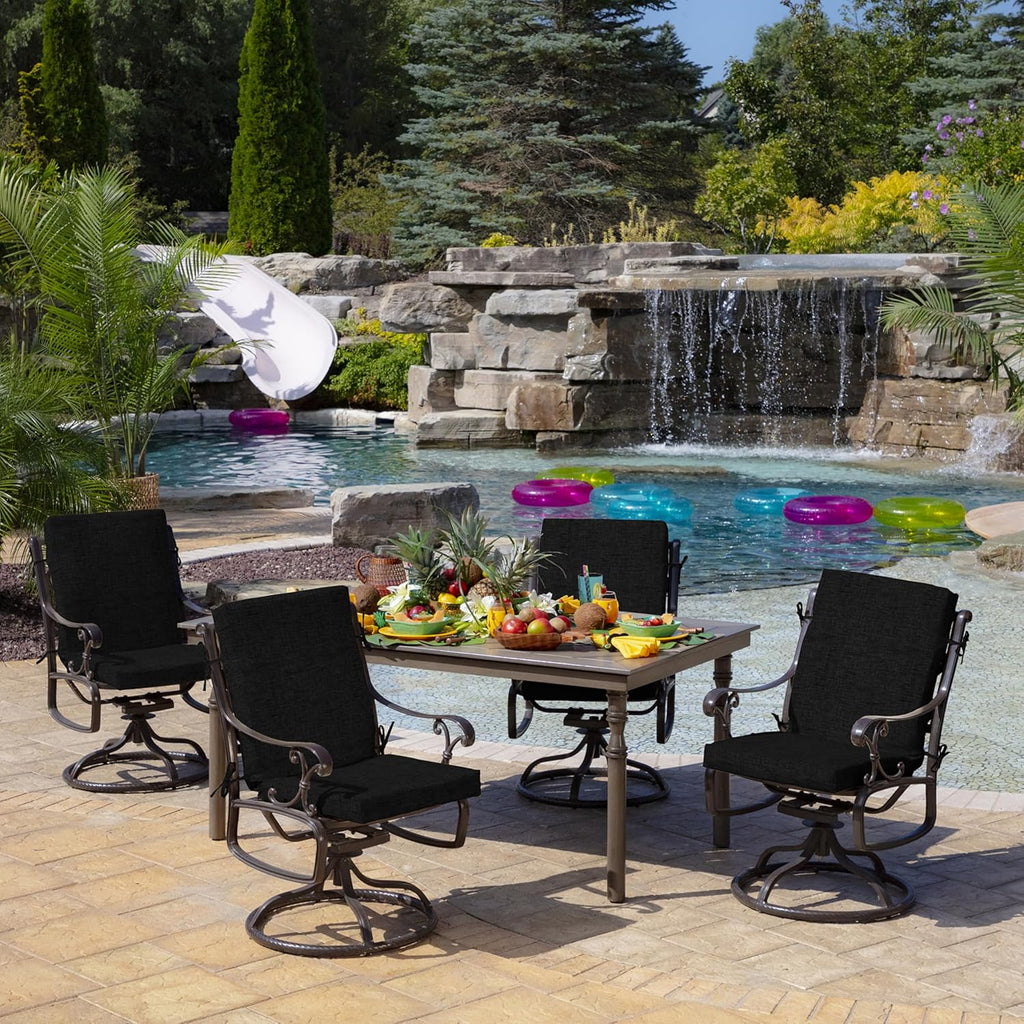 Arden Outdoor Midback Chair Cushion, 18 x 16.5, Rain-Proof, Fade Resistant Black Leala