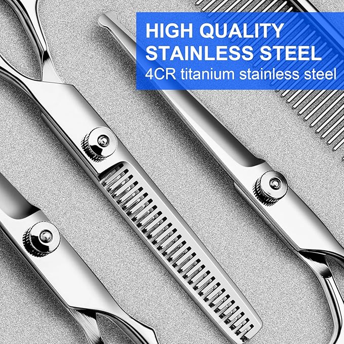 Professional 6 in1 Dog Grooming Scissors Kit, Titanium Coated Dog Scissors for Grooming, Grooming Shears Kit for Dogs Cat Pet At Home