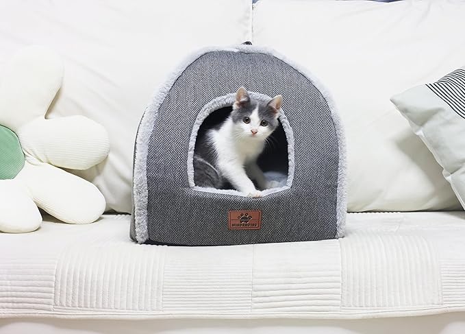 Cat Bed for Indoor Cats - Cat Cave Bed Cat House Cat Tent with Removable Washable Cushioned Pillow, Soft and Self Warming Kitten beds, for Small and Medium Cat Beds & Furniture