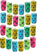 4 Inch Vet Wrap Tape Bulk (Black Paw Prints on Yellow, Red, Teal, Blue, Neon Green, and Neon Pink) (Pack of 24) Self Adhesive Adherent Adhering Flex Bandage Grip Roll for Dog Cat Pet