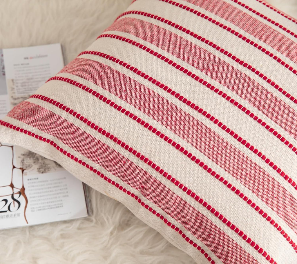 Christmas Pillow Covers, Boho Textured Red Pillow Case, Pillow Covers 22 x 22 Inch Set of 2 Christmas Decorative, Chair Sofa Bedroom Living Room Home Holiday Decor Cushion Case