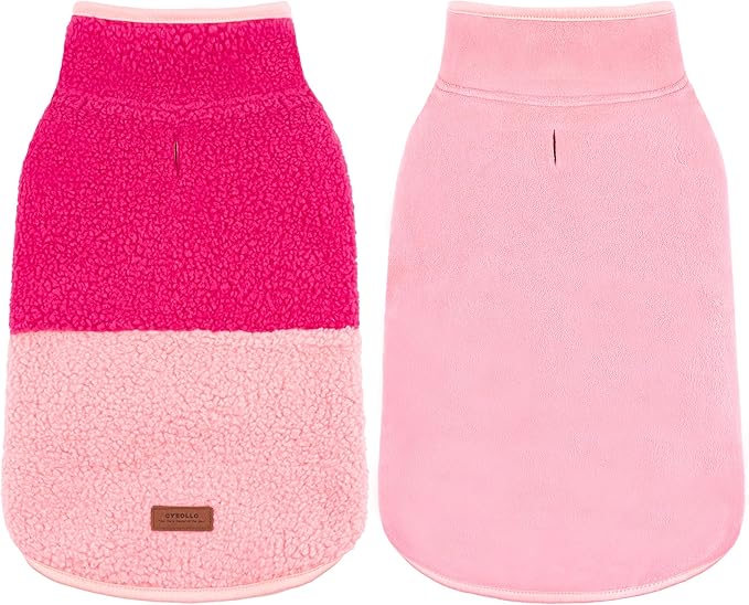 cyeollo Warm Dog Coat Sherpa Dog Winter Coat, Reversible Fleece Dogs Jackets Sweater Vest for Small Medium Dogs Male with Leash Hole, Soft Cold Weather Pet Clothes, Rose Red XL