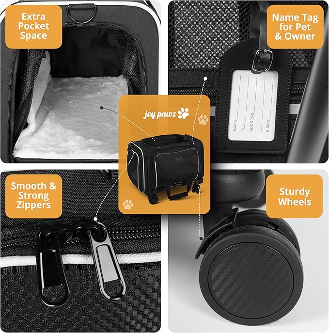 Pet Carrier for Travel - 15 LBS MAX Dogs/Cats Expandable - Airline Approved & Roomy - Premium Pets Carrier with Wheels - Cozy Soft-Lined Travel Carrier - Stylish Black Design