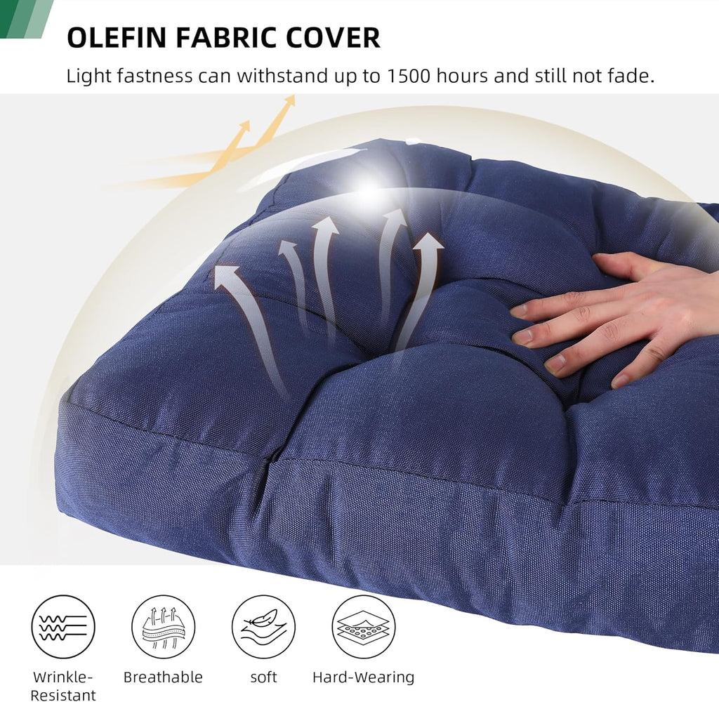 RACE LEAF 17" x 17" Patio Chair Cushions Navy - Outdoor/Indoor Tufted Memory Foam Chair Pads Set of 2, Water-Resistant Olefin Chair Seat Cushion Non-Slip Backing