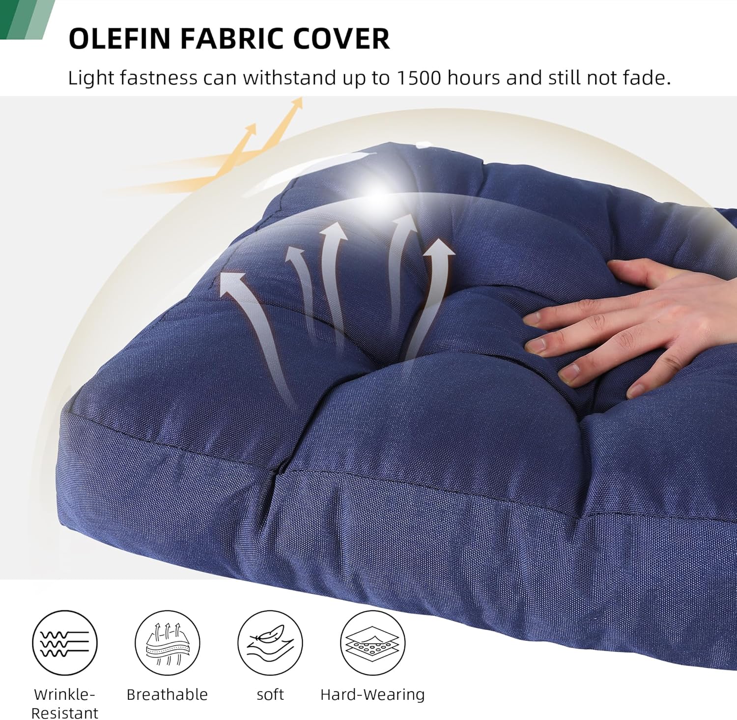 RACE LEAF 4 Pack 17x17 Patio Chair Cushions, Waterproof Memory Foam Cushions with Tufted Cover and Non-Slip Base (Navy)