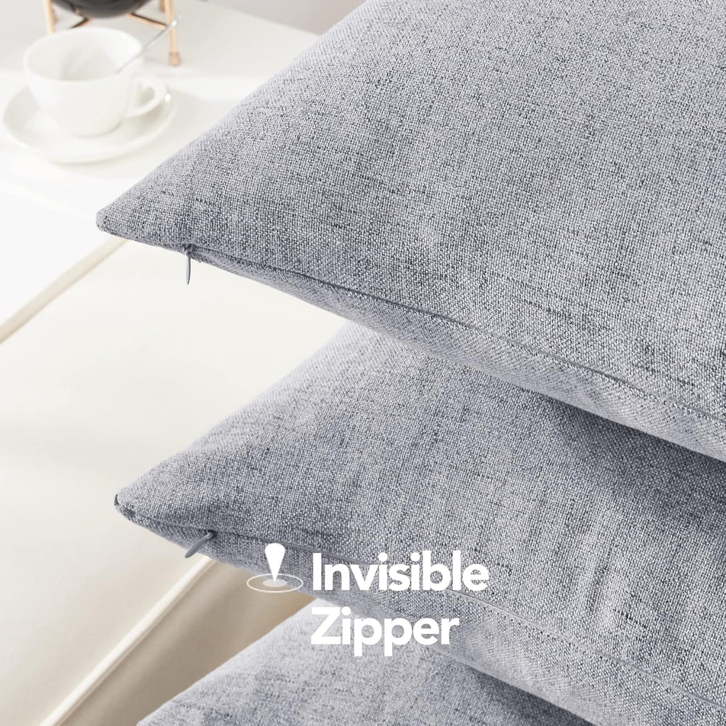 Deconovo Pillow Covers 18x18 Set of 4, Faux Linen Look Throw Pillow Cover with Invisible Zipper for Chairs(18 x 18 Inch, Silver Grey, No Pillow Insert)