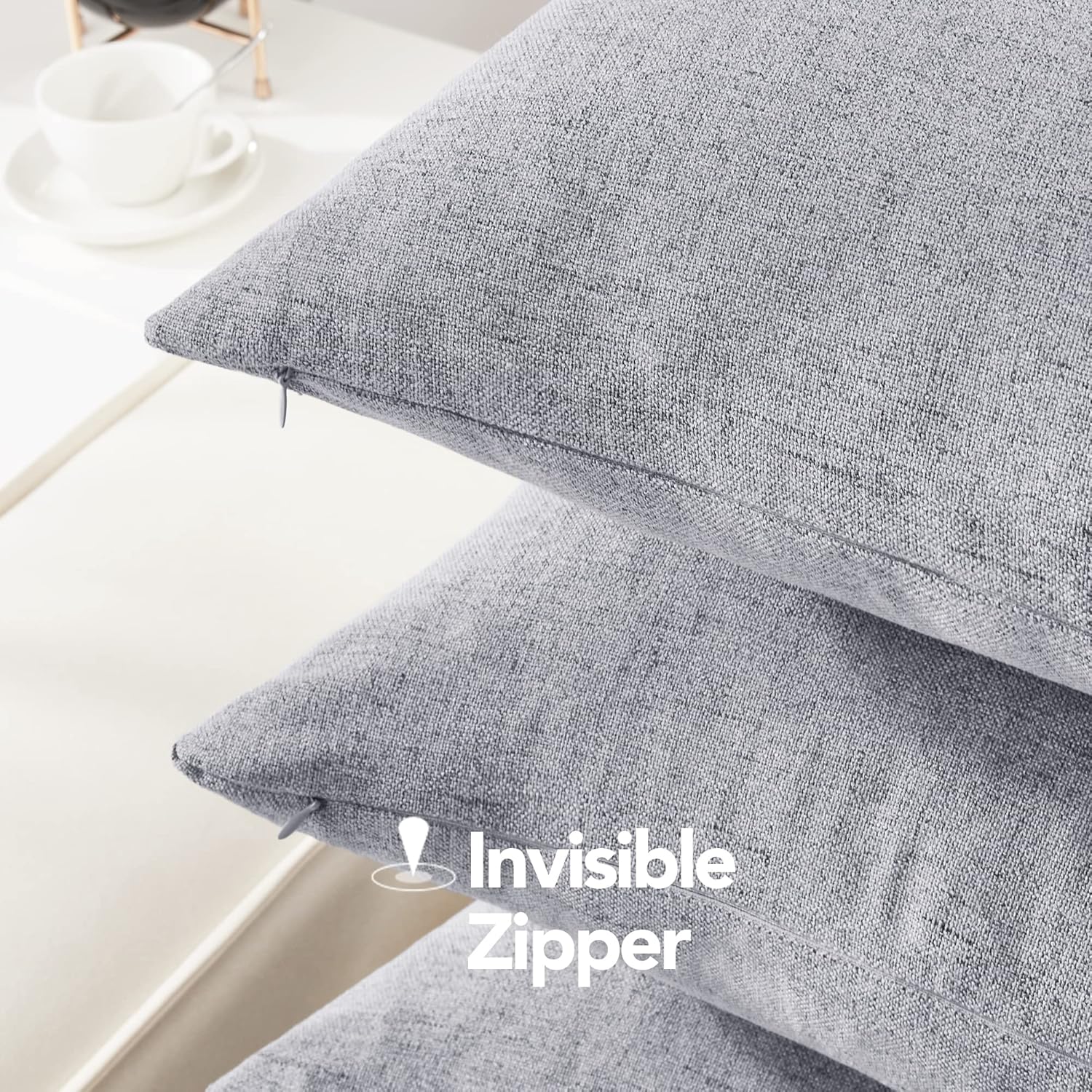 Deconovo Pillow Covers 18x18 Set of 4, Faux Linen Look Throw Pillow Cover with Invisible Zipper for Chairs(18 x 18 Inch, Silver Grey, No Pillow Insert)