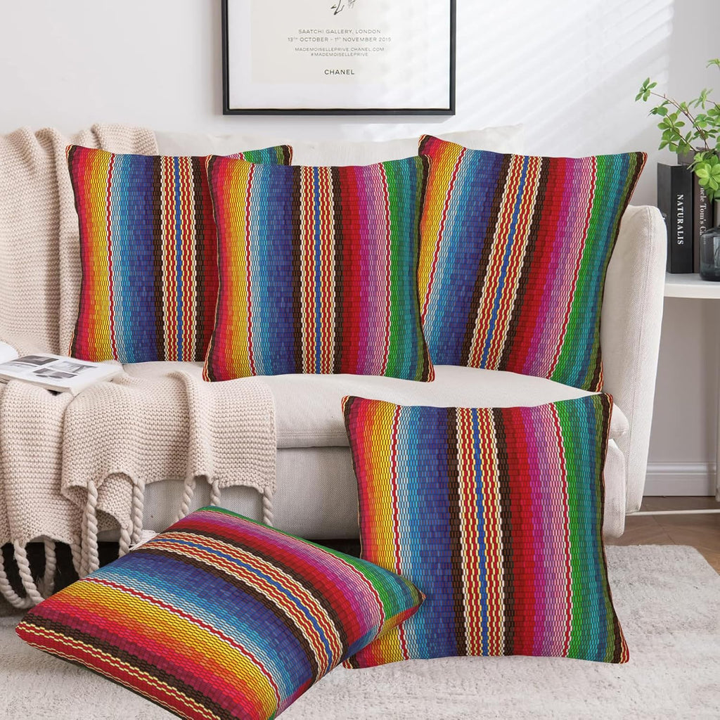 Throw Pillow Covers Blanket Stripes Pillow Covers 18x18 Inch Set of 2 Colorful Mexican Stripes Throw Pillows Decorative Pillow Cases Cushion Covers for Bedroom Livingroom Sofa Farm House