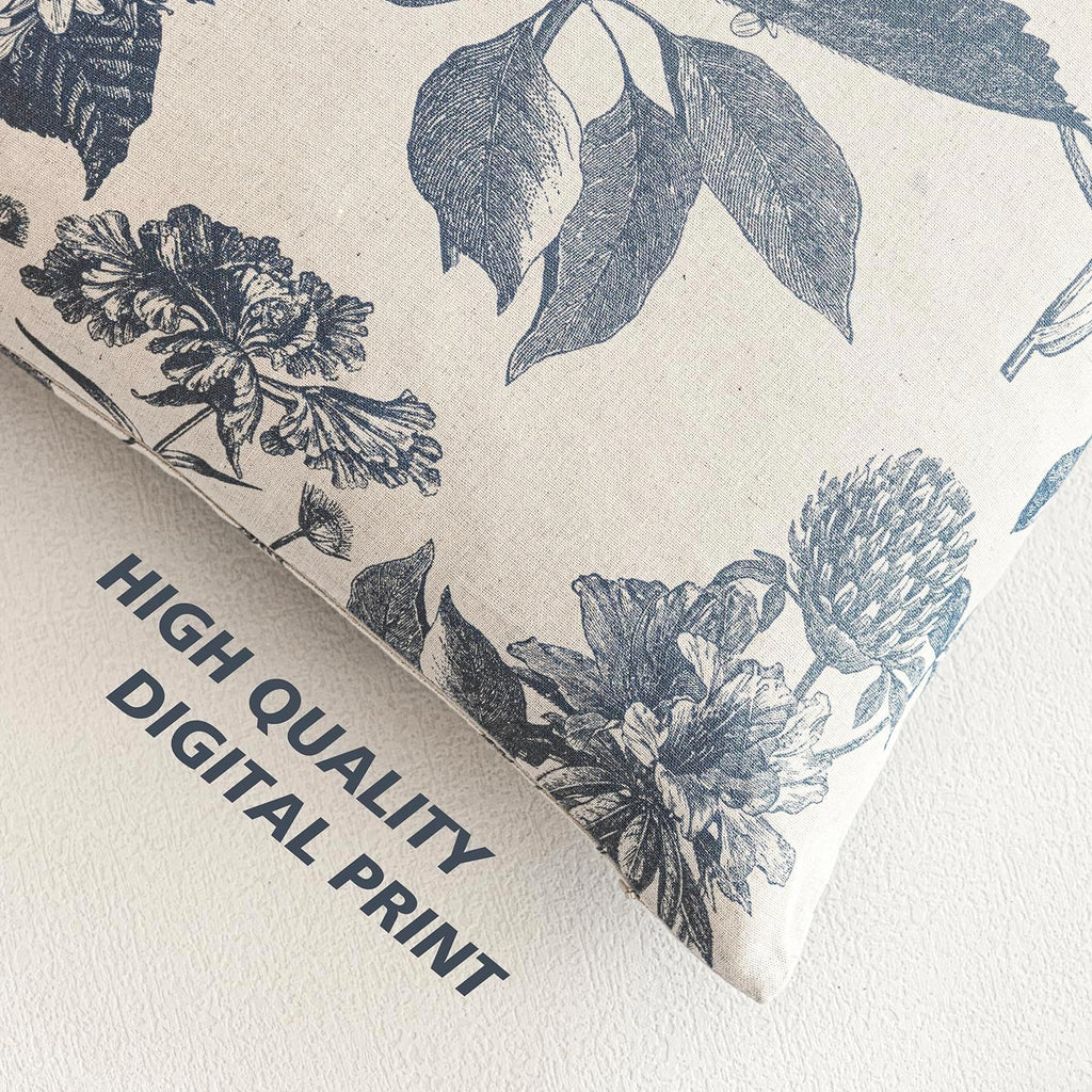 Foindtower Set of 2 Linen Floral Vintage Throw Pillow Covers Neutral Accent Print Decorative Cushion Covers Farmhouse Boho Home Decor for Sofa Chair Couch Bedroom Living Room,22×22 Inch,Blue
