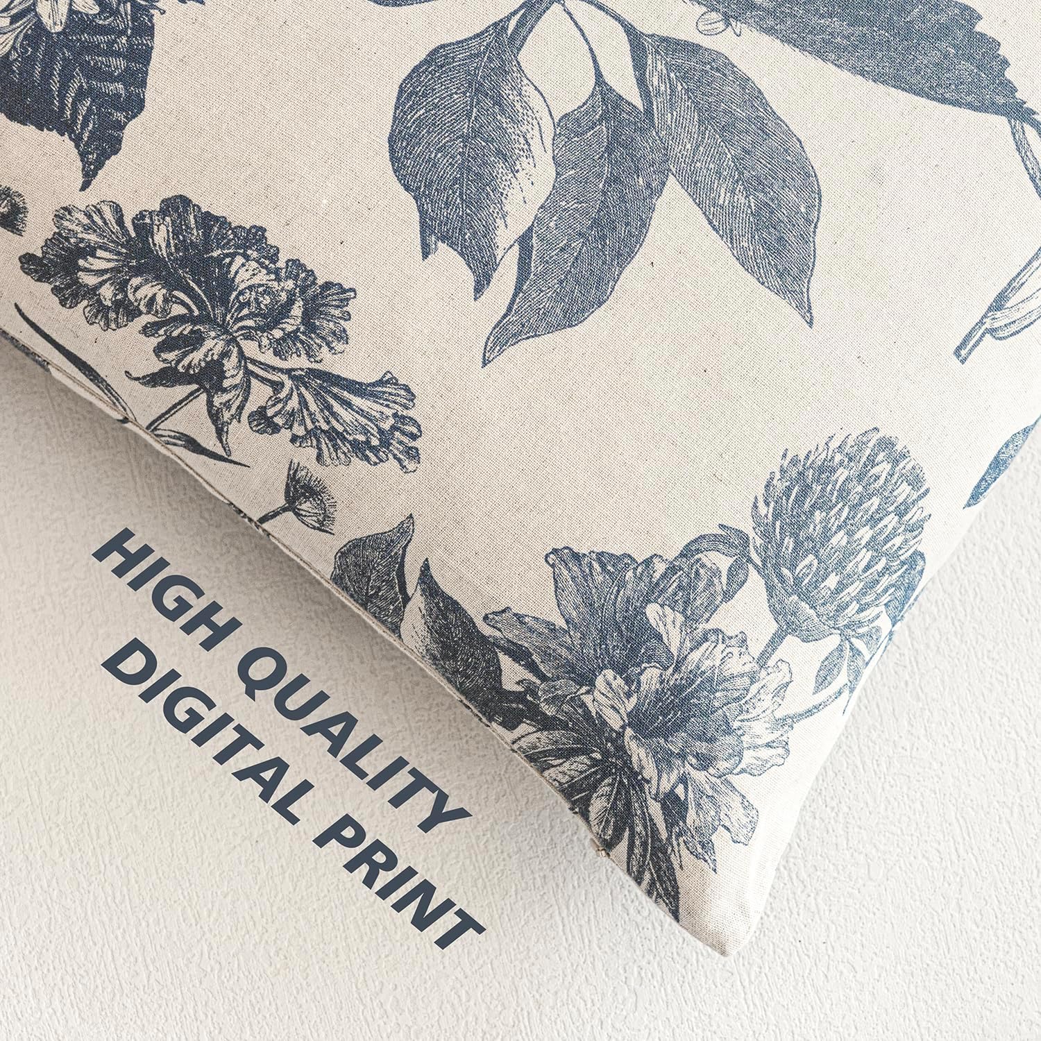 Foindtower Set of 2 Linen Floral Vintage Throw Pillow Covers Neutral Accent Print Decorative Cushion Covers Farmhouse Boho Home Decor for Sofa Chair Couch Bedroom Living Room,20×20 Inch,Blue