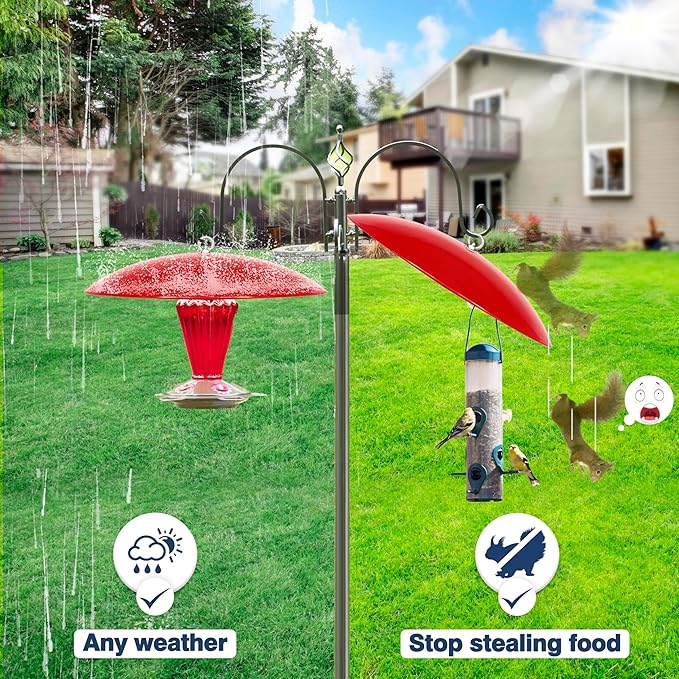 13" Bird Feeder Rain Cover,Bird House Dome Baffle,Hummingbird Feeder Guard for Shepherd's Hook Outdoors, (Bright Red), 4Pack