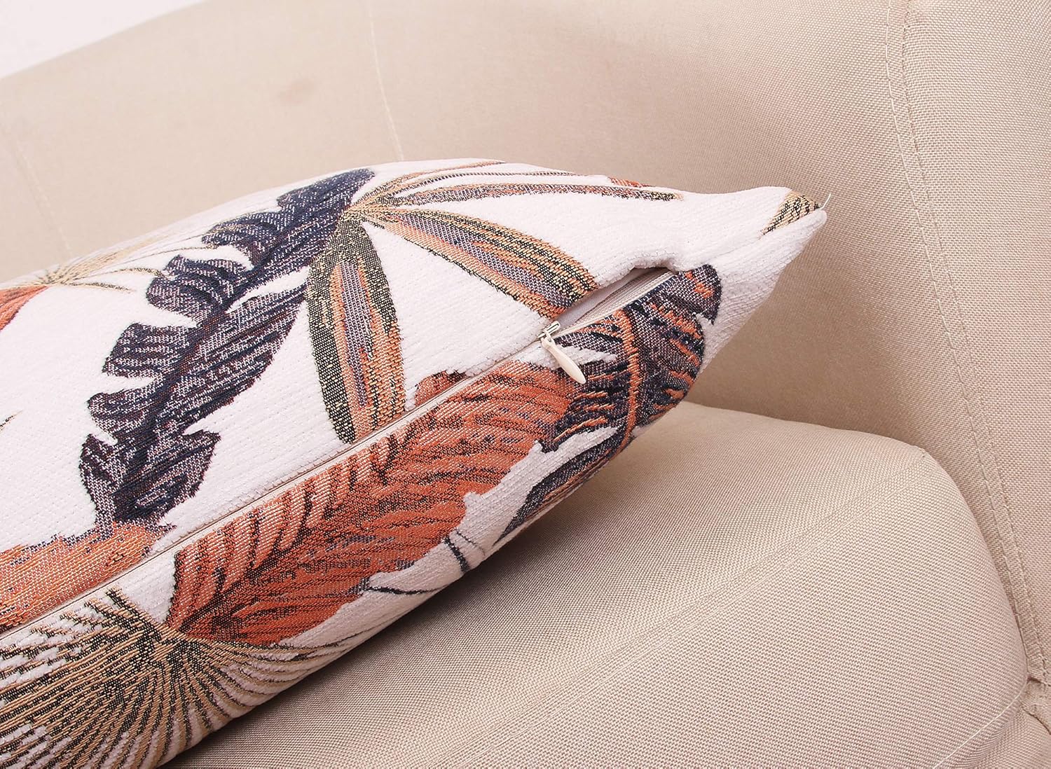 Yeiotsy Decorative Cushion Cover, Tropical Leaf Throw Pillow Cover Jacquard Chenille (Brick Red, 18 x 18 Inches)